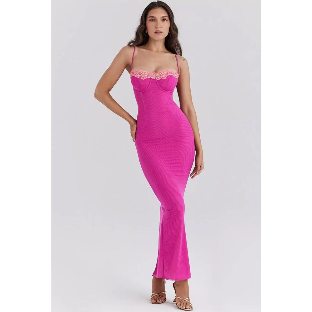 Aiza House of CB $255Raspberry Lace Trimmed Maxi Dress Small